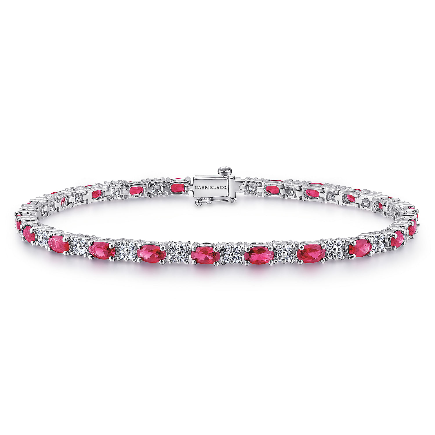 14K White Gold Diamond  Ruby Tennis Bracelet
