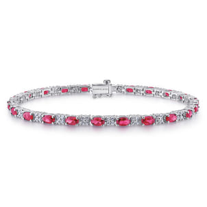 14K White Gold Diamond  Ruby Tennis Bracelet