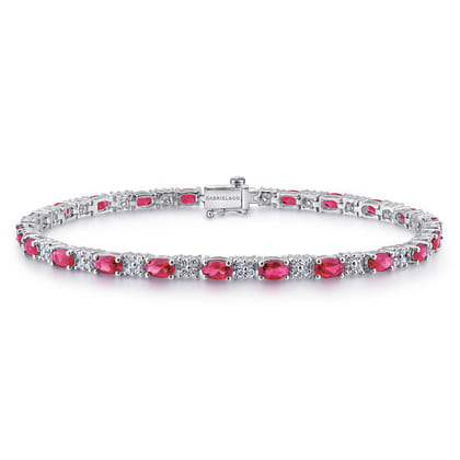 14K White Gold Diamond  Ruby Tennis Bracelet