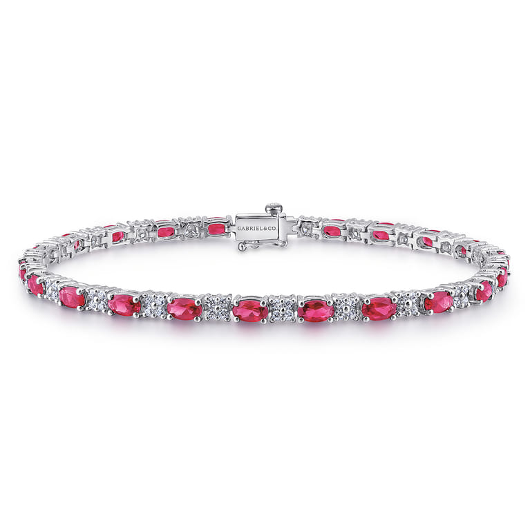 14K White Gold Diamond  Ruby Tennis Bracelet - 1.1 ct - Shot 1