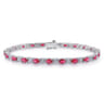 14K White Gold Diamond  Ruby Tennis Bracelet - 1.1 ct
