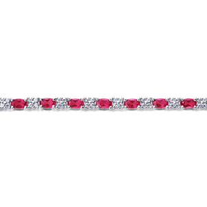 14K White Gold Diamond  Ruby Tennis Bracelet