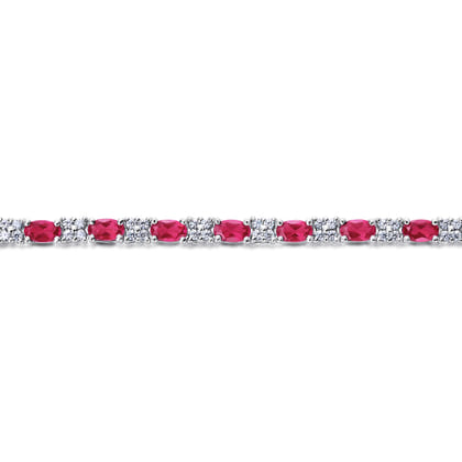 14K White Gold Diamond  Ruby Tennis Bracelet