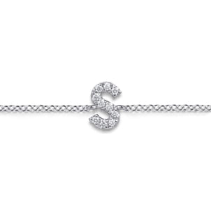 14K White Gold Diamond S Initial Chain Bracelet