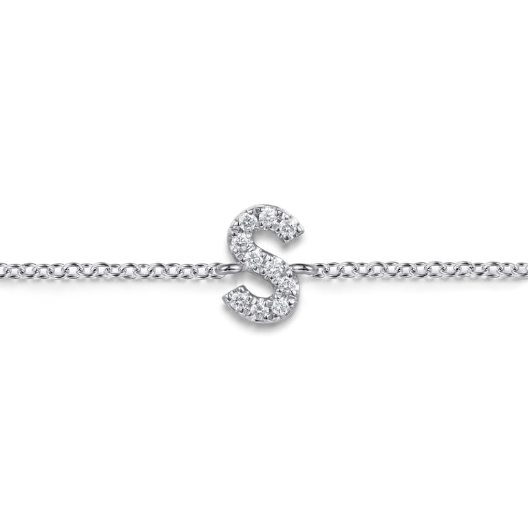 14K White Gold Diamond S Initial Chain Bracelet - 0.06 ct - Shot 2