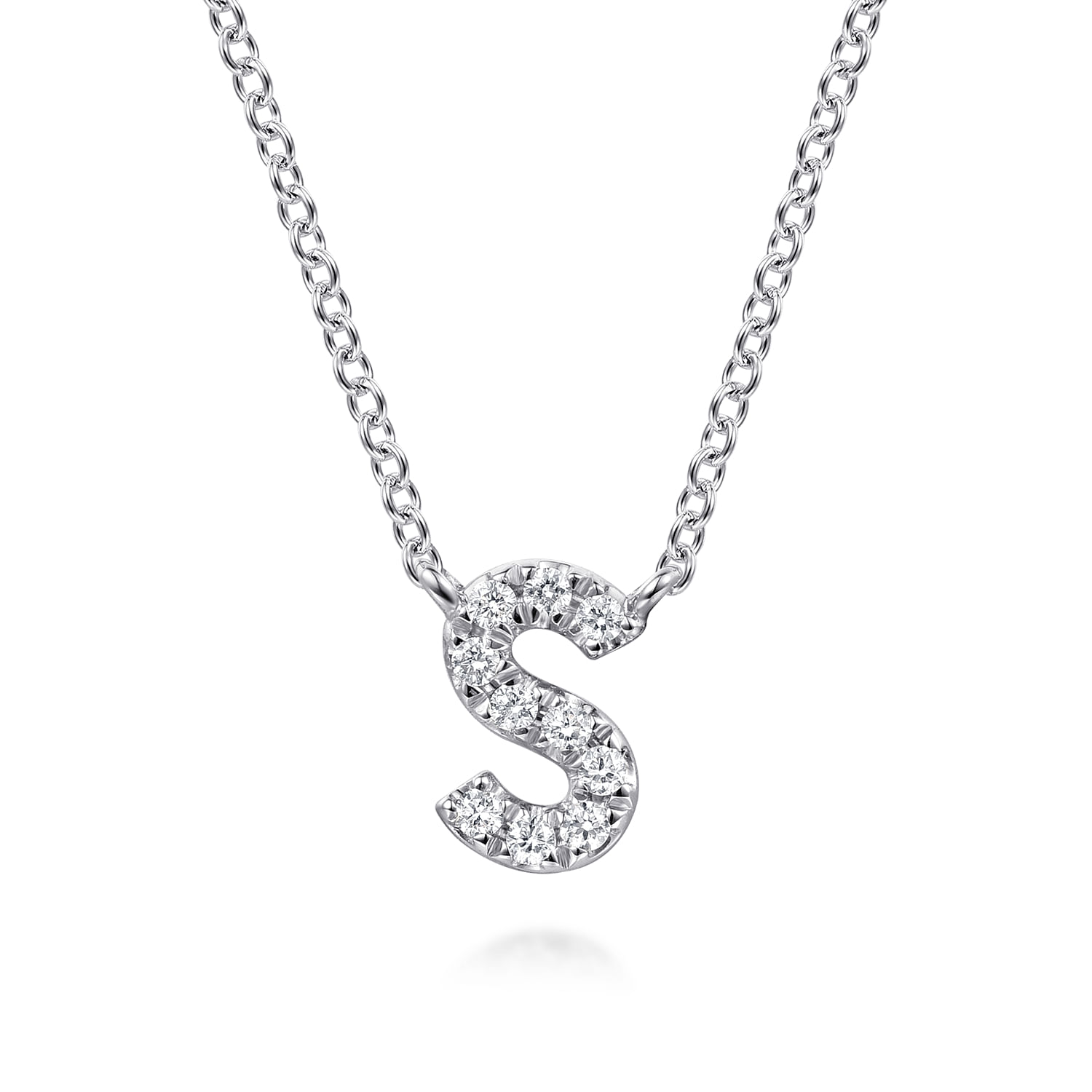 14K White Gold Diamond S Initial Pendant Necklace