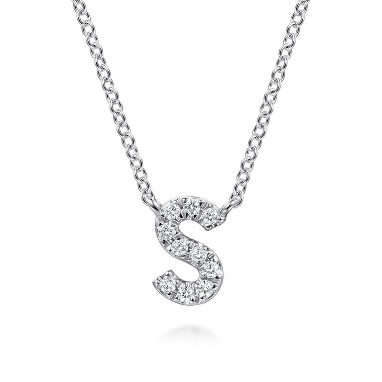 14K White Gold Diamond S Initial Pendant Necklace - 0.06 ct - Shot 1