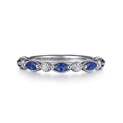 14K White Gold Diamond Sapphire Anniversary Band