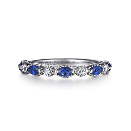 14K White Gold Diamond Sapphire Anniversary Band