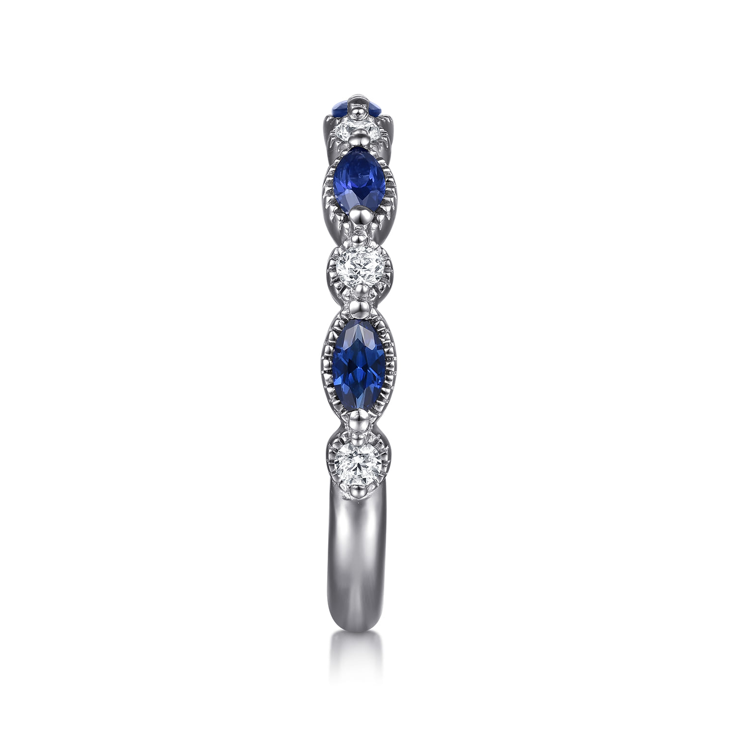 Straight Wedding Ring in 14k White Gold with  Sapphire at Gabriel & Co. - Shot 4