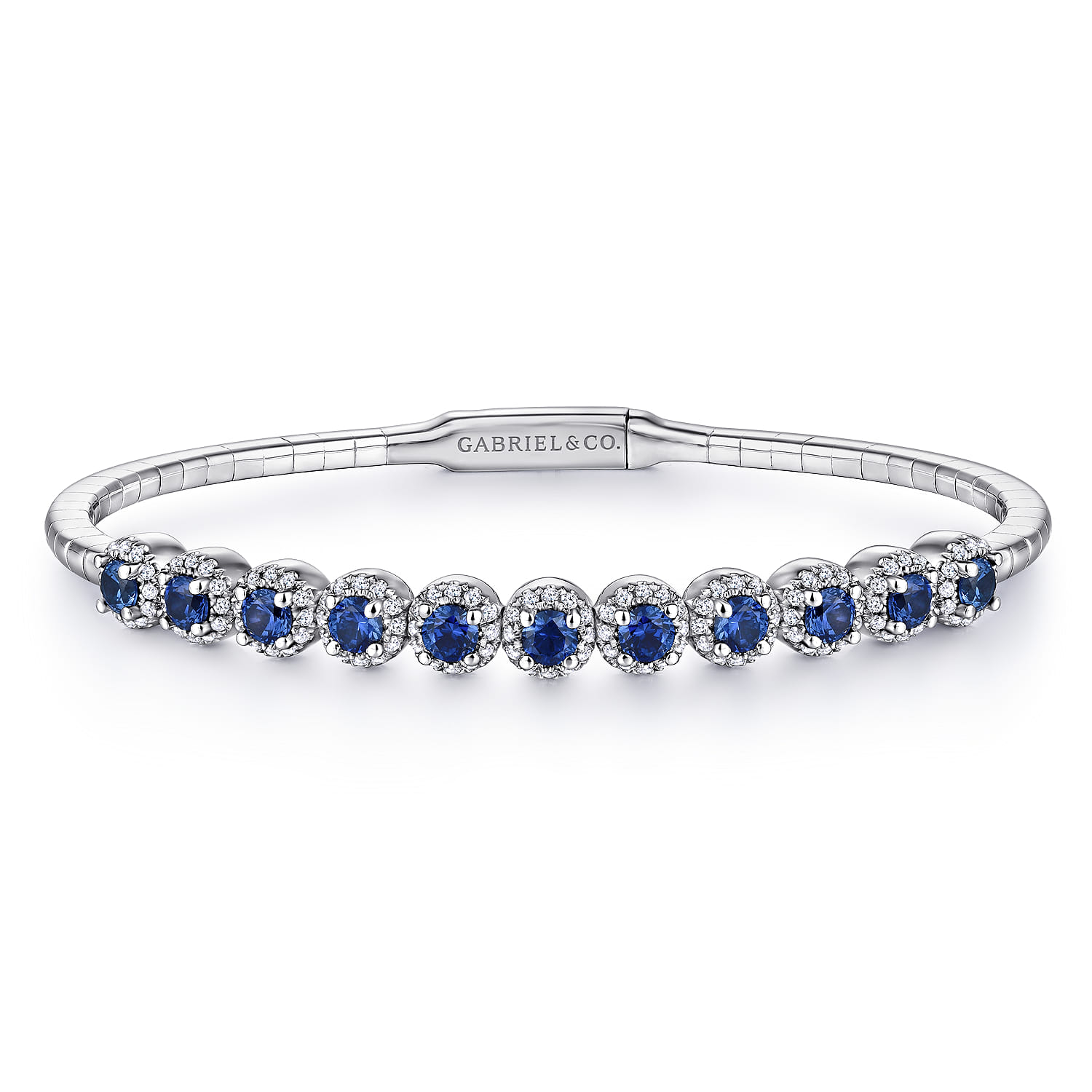 14K White Gold Diamond  Sapphire Bangle - 0.38 ct - Shot 1