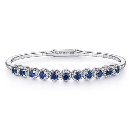14K White Gold Diamond  Sapphire Bangle