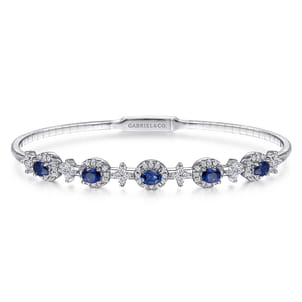 14K White Gold Diamond  Sapphire Bangle