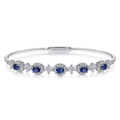 14K White Gold Diamond  Sapphire Bangle