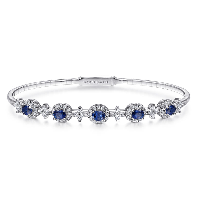 14K White Gold Diamond  Sapphire Bangle - 0.6 ct - Shot 1