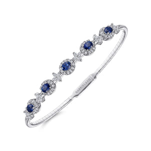 14K White Gold Diamond  Sapphire Bangle