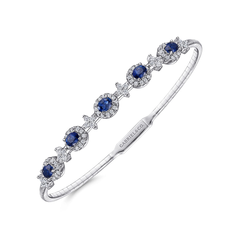 14K White Gold Diamond  Sapphire Bangle - 0.6 ct - Shot 2