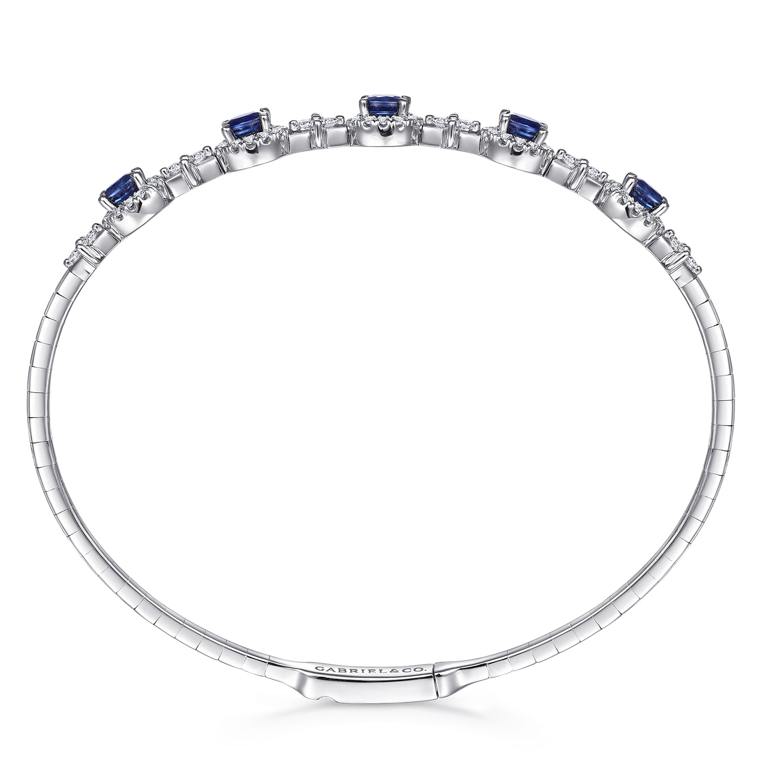 14K White Gold Diamond  Sapphire Bangle