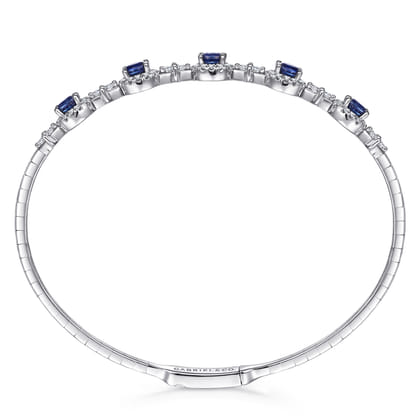 14K White Gold Diamond  Sapphire Bangle