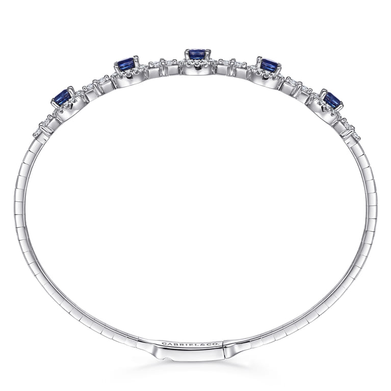14K White Gold Diamond  Sapphire Bangle - 0.6 ct - Shot 3
