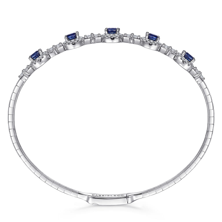 14K White Gold Diamond  Sapphire Bangle - 0.6 ct - Shot 3