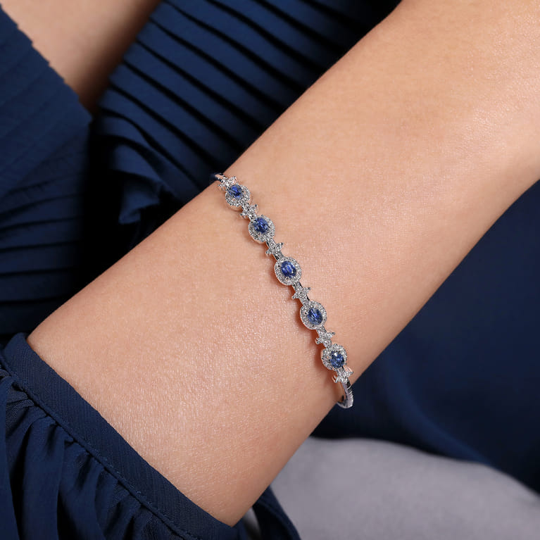 14K White Gold Diamond  Sapphire Bangle - 0.6 ct - Shot 4