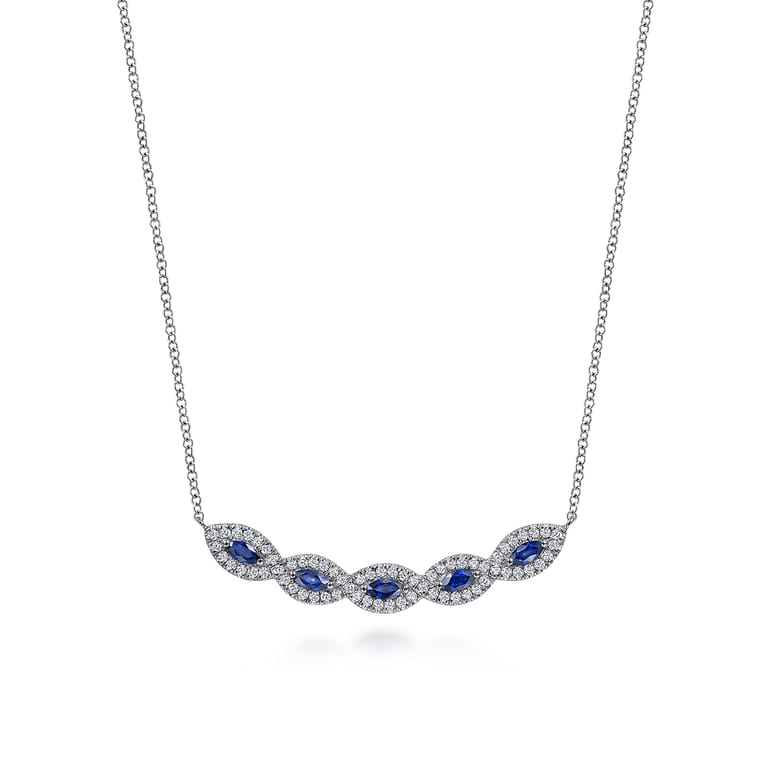 14K White Gold Diamond  Sapphire Necklace - 0.31 ct - Shot 1