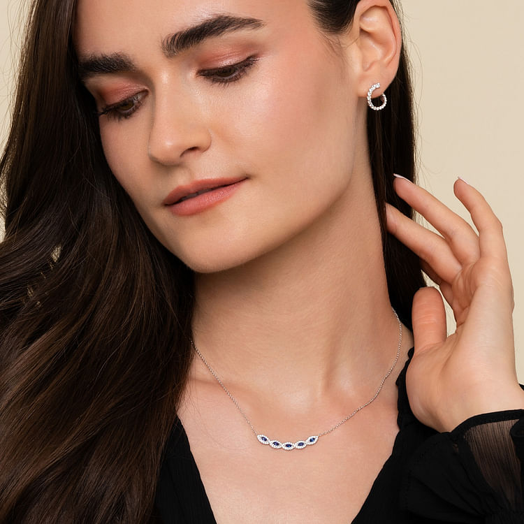 14K White Gold Diamond  Sapphire Necklace