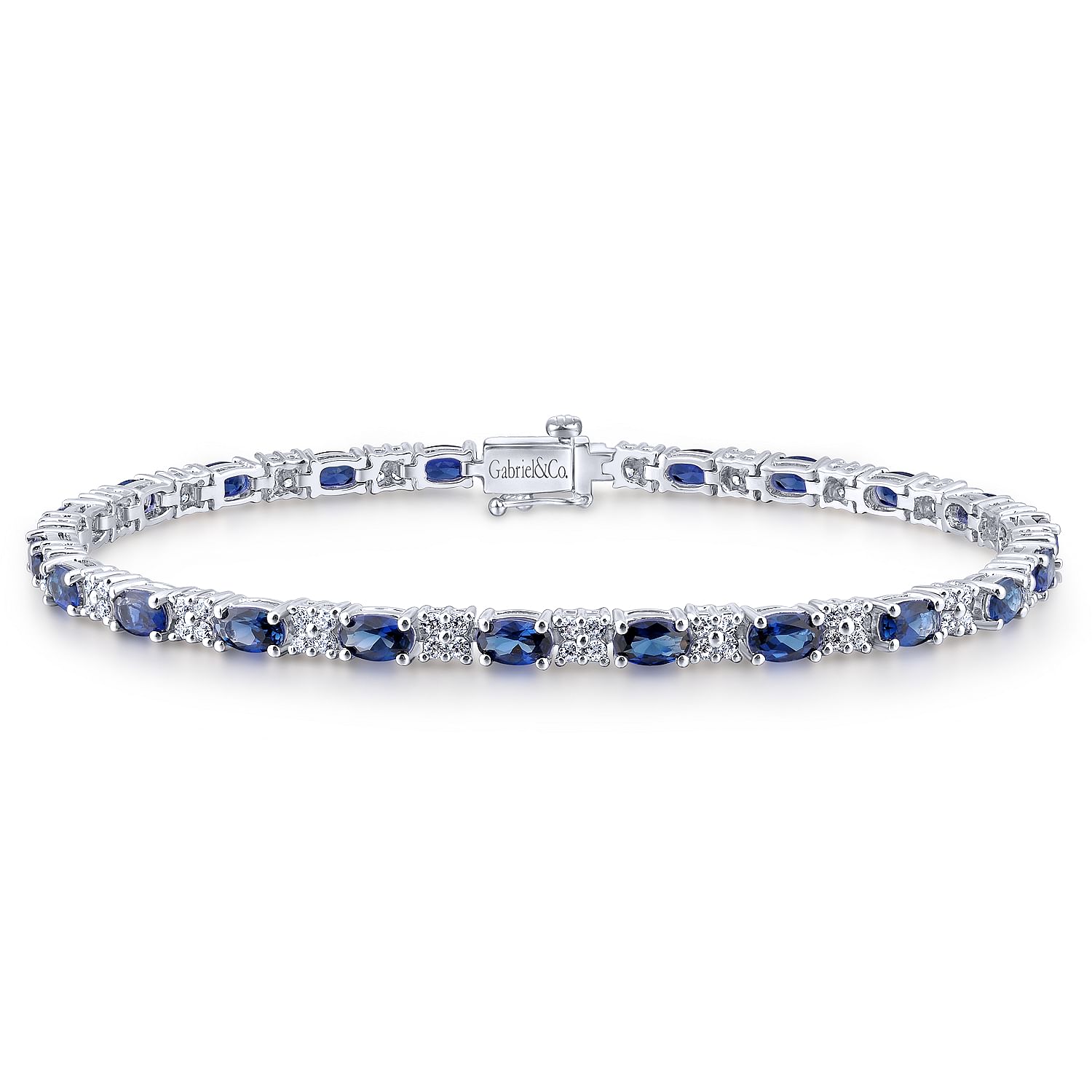 14K White Gold Diamond Sapphire Tennis Bracelet