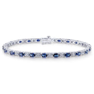 14K White Gold Diamond  Sapphire Tennis Bracelet