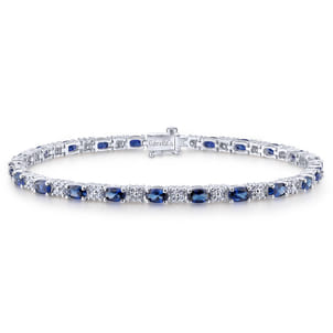14K White Gold Diamond  Sapphire Tennis Bracelet