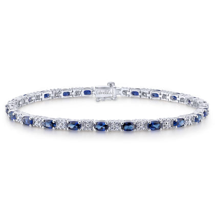 14K White Gold Diamond  Sapphire Tennis Bracelet