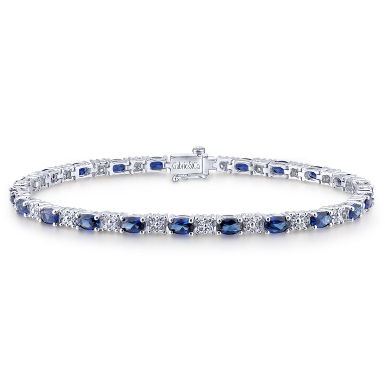 14K White Gold Diamond  Sapphire Tennis Bracelet - 1.1 ct - Shot 1