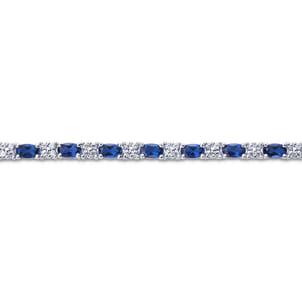 14K White Gold Diamond  Sapphire Tennis Bracelet