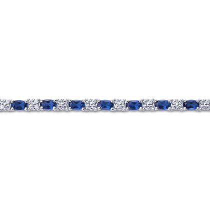 14K White Gold Diamond  Sapphire Tennis Bracelet