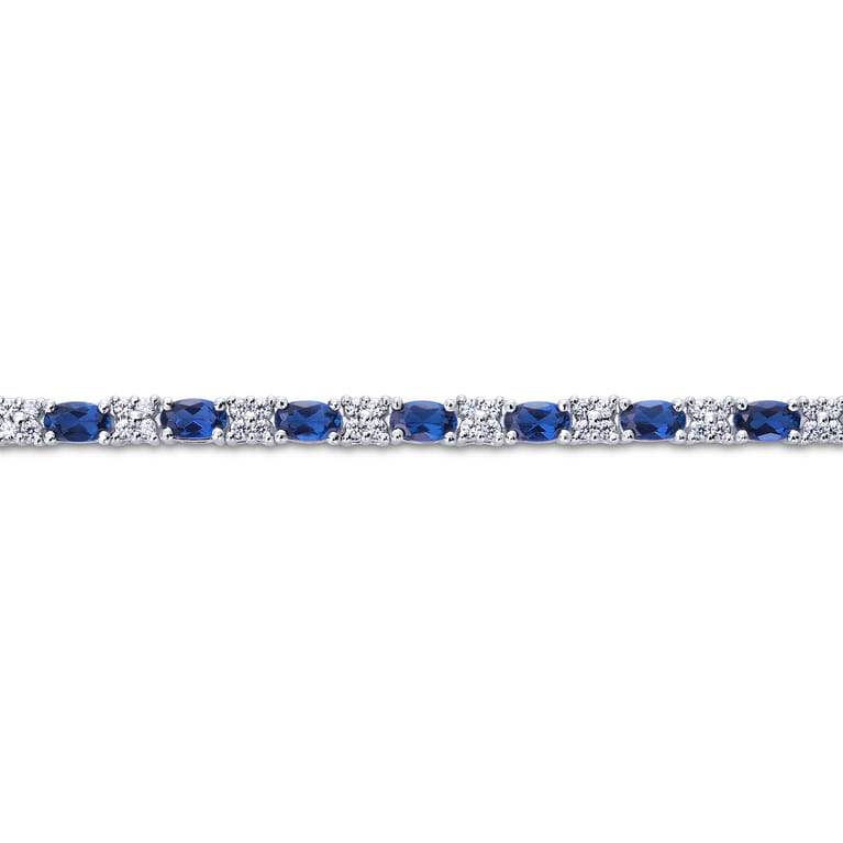 14K White Gold Diamond  Sapphire Tennis Bracelet - 1.1 ct - Shot 2