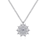 14K White Gold Diamond Snowflake Pendant Necklace
