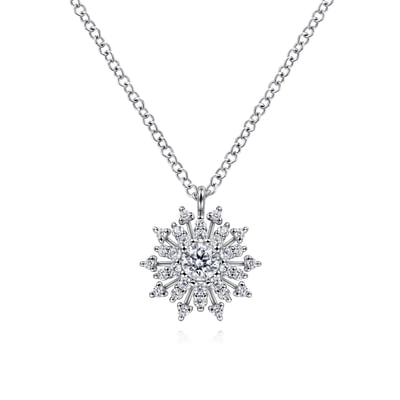 14K White Gold Diamond Snowflake Pendant Necklace