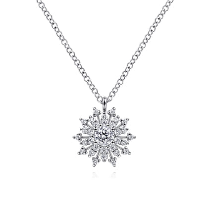 14K White Gold Diamond Snowflake Pendant Necklace
