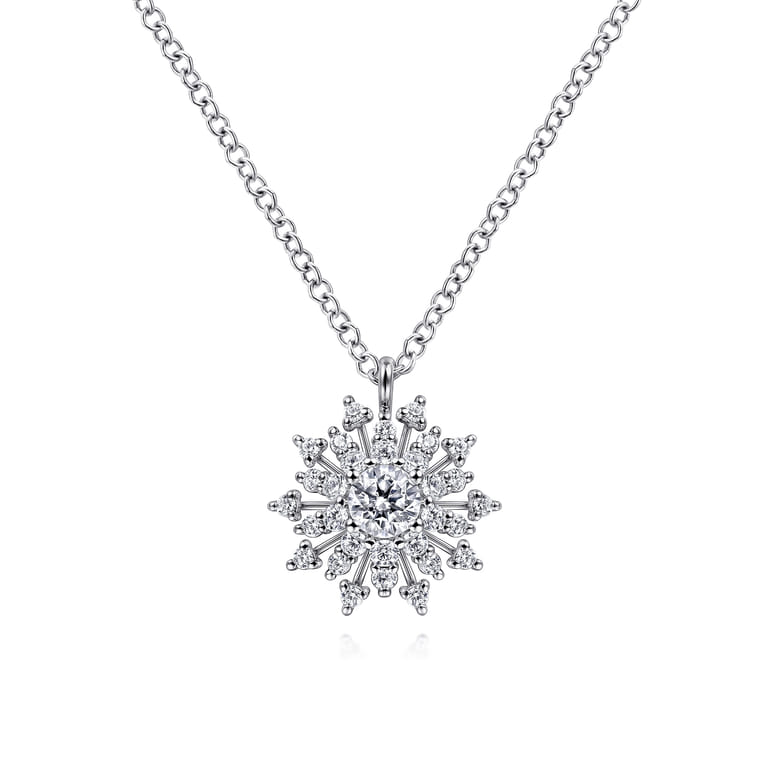 14K White Gold Diamond Snowflake Pendant Necklace - 0.51 ct - Shot 1