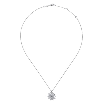 14K White Gold Diamond Snowflake Pendant Necklace