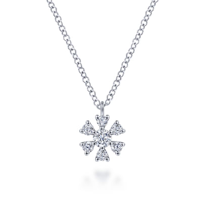 14K White Gold Diamond Snowflake Pendant Necklace