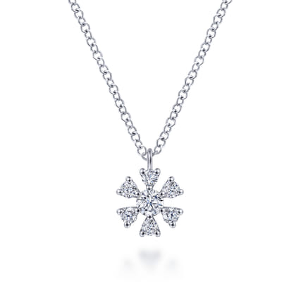 14K White Gold Diamond Snowflake Pendant Necklace