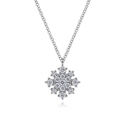 14K White Gold Diamond Snowflake Pendant Necklace