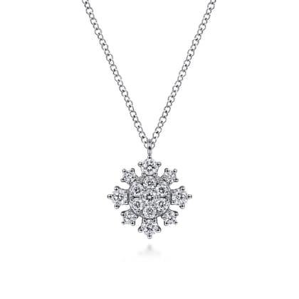 14K White Gold Diamond Snowflake Pendant Necklace