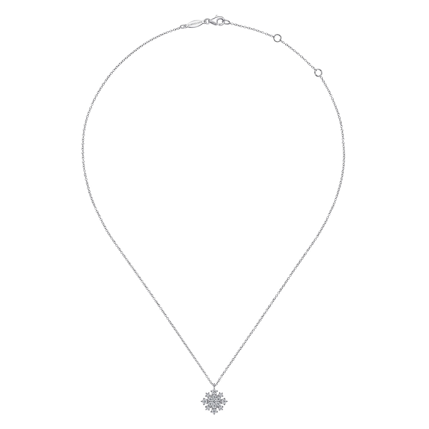 14K White Gold Diamond Snowflake Pendant Necklace
