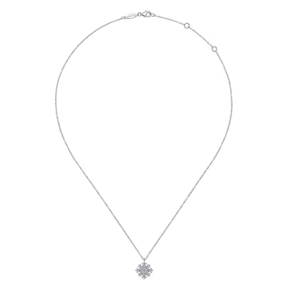 14K White Gold Diamond Snowflake Pendant Necklace