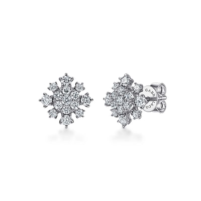 14K White Gold Diamond Snowflake Stud Earrings