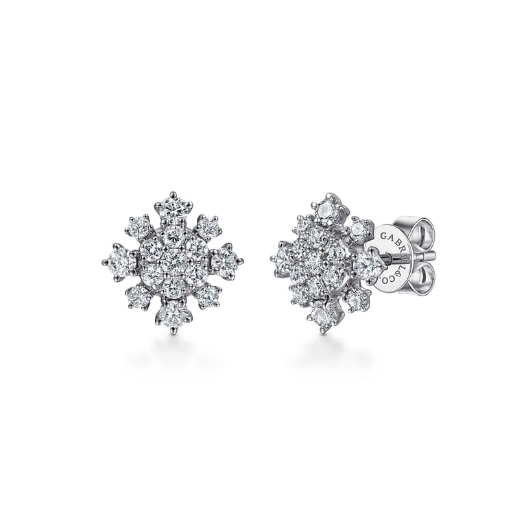 14K White Gold Diamond Snowflake Stud Earrings - 0.75 ct - Shot 1
