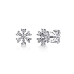14K White Gold Diamond Snowflake Stud Earrings